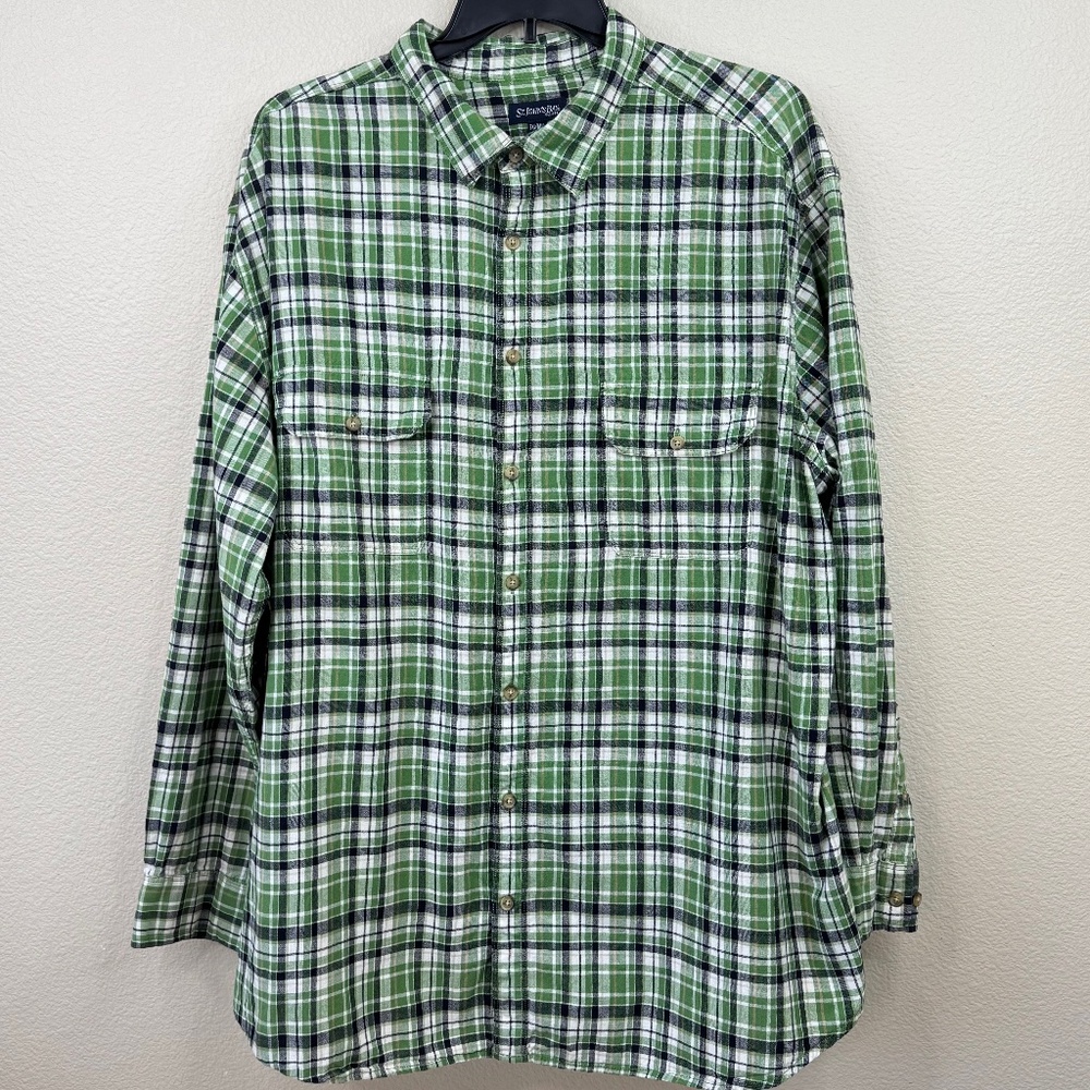 John's Bay Big & Tall Mens Green Plaid LS Button Up Flannel Shirt Sz. 3XLT